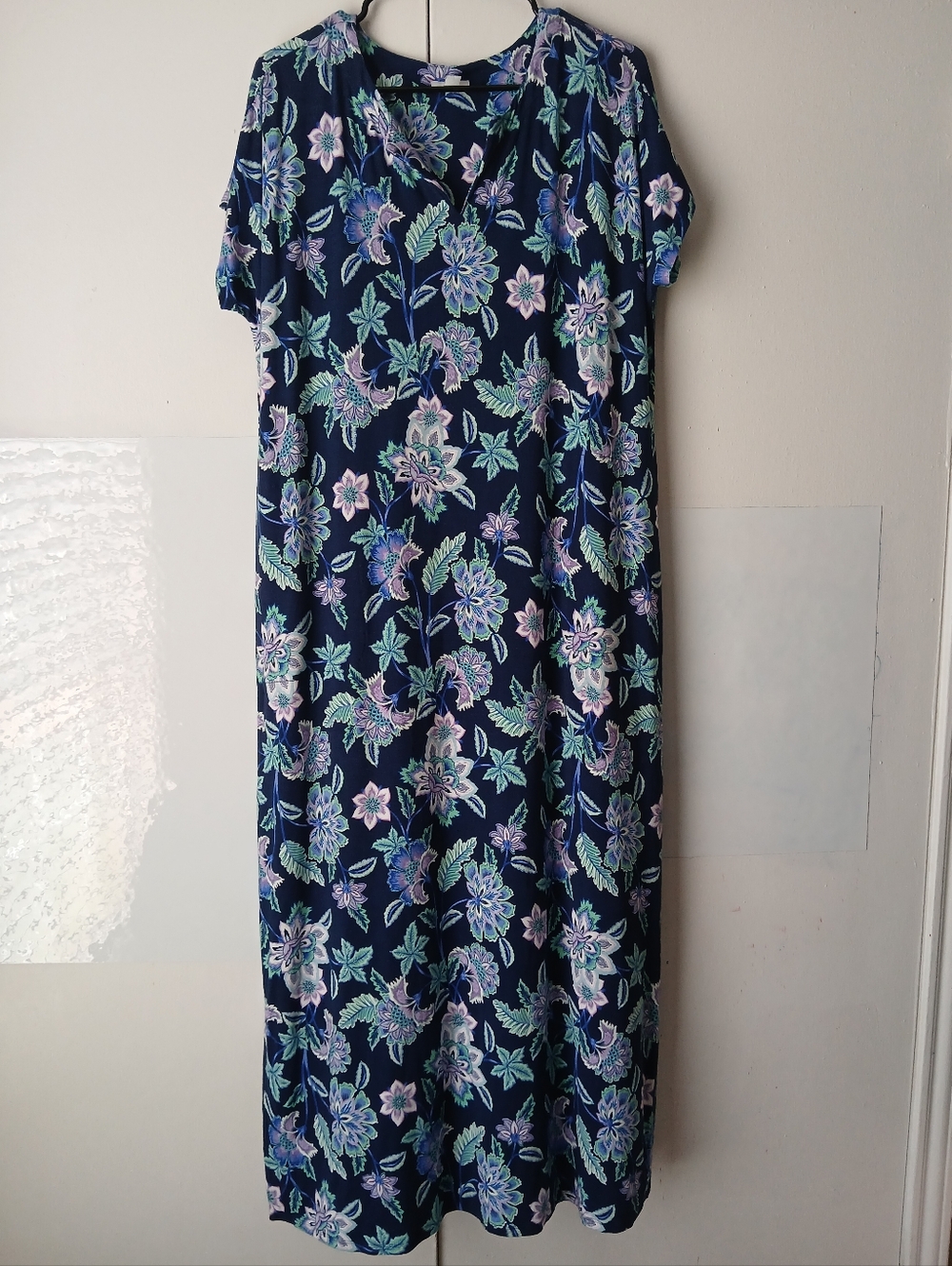 J. Jill Navy Floral Split V-Neck Maxi Dress Size M